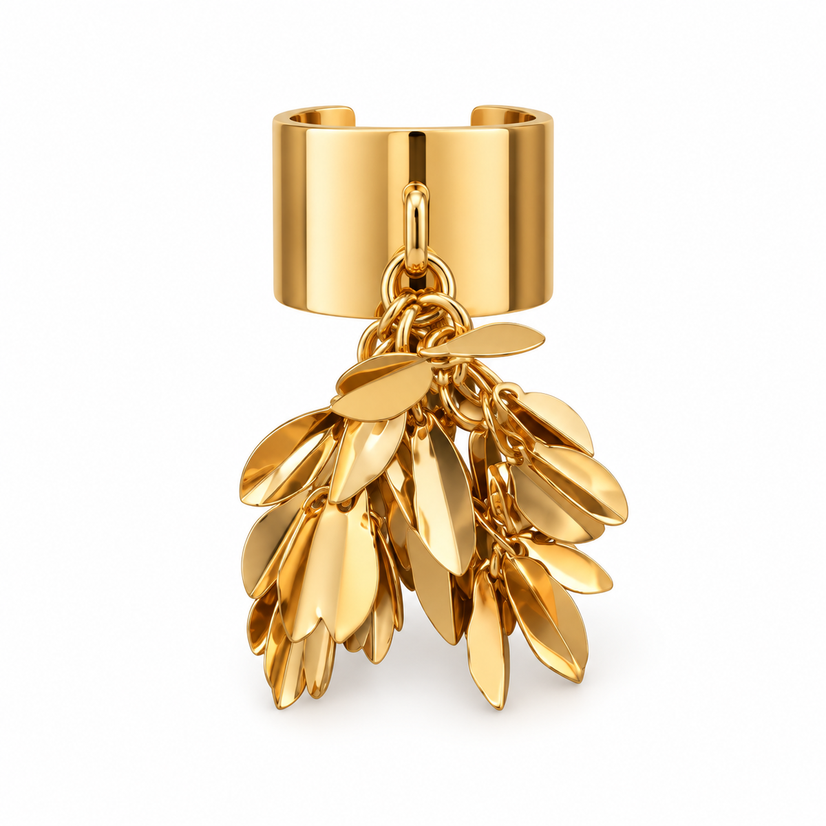 Golden Cuff Ring with Leaf Charms