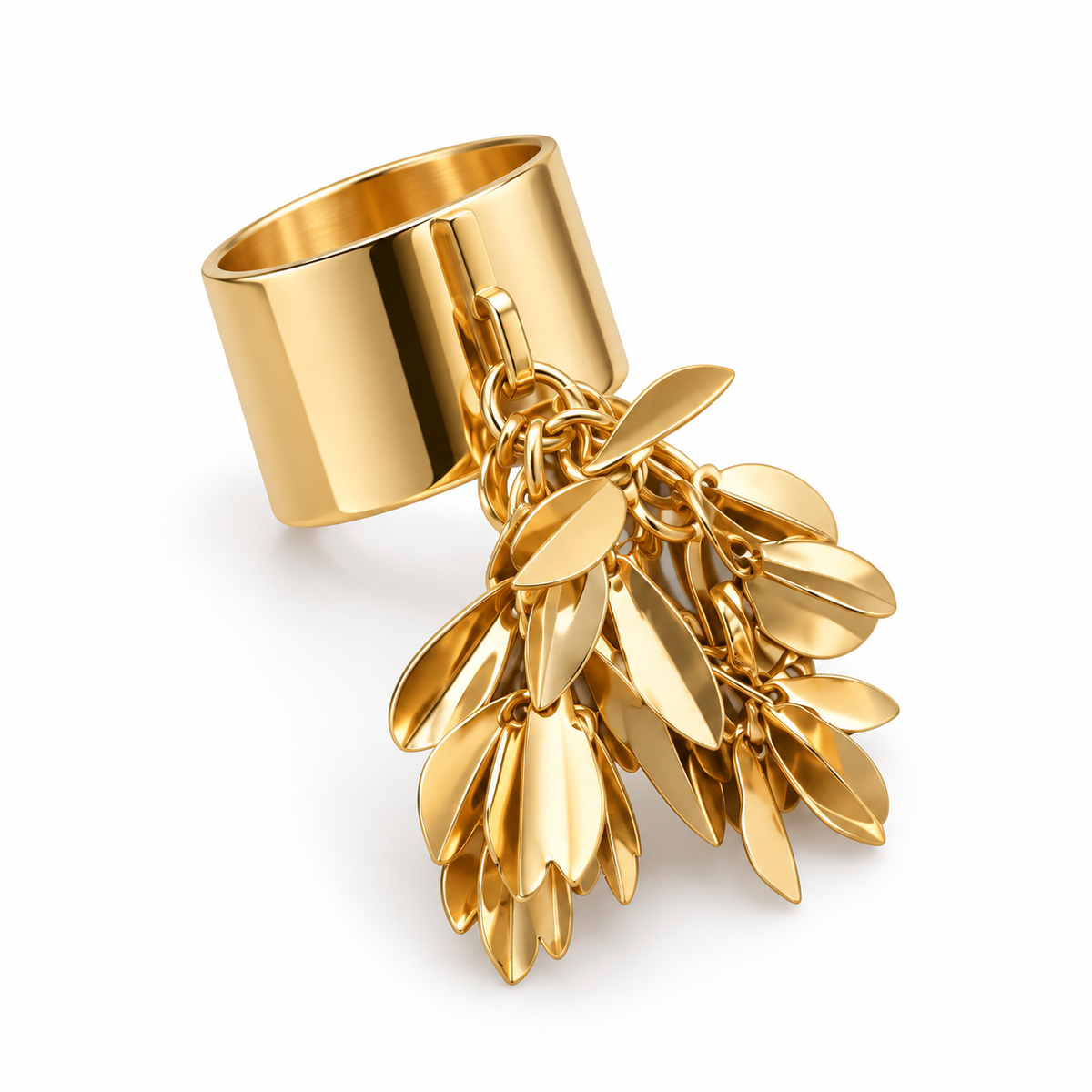 Golden Cuff Ring with Leaf Charms