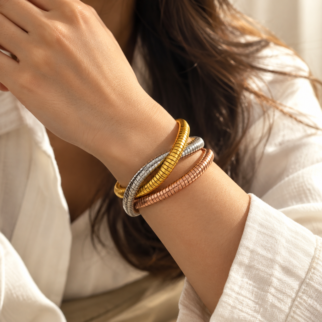 Trinity Metallic Coil Bangle Set
