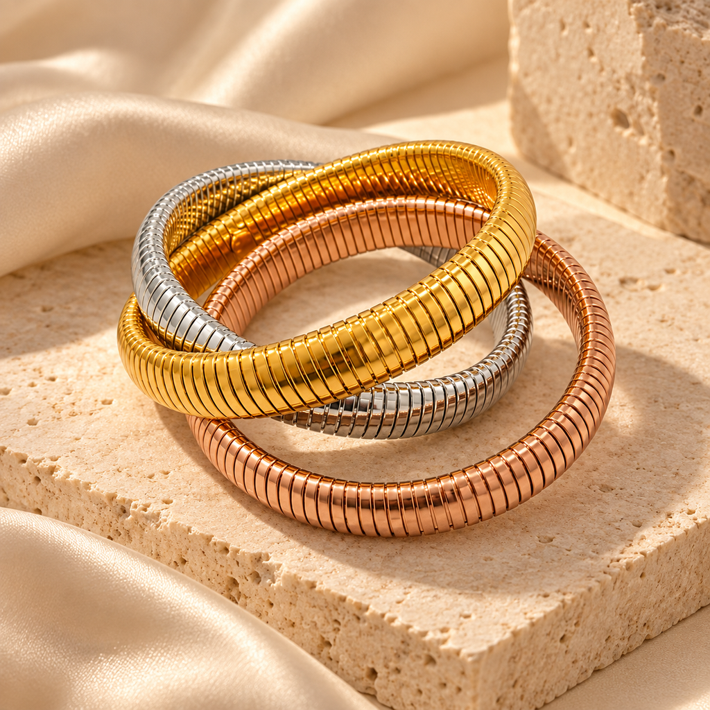 Trinity Metallic Coil Bangle Set