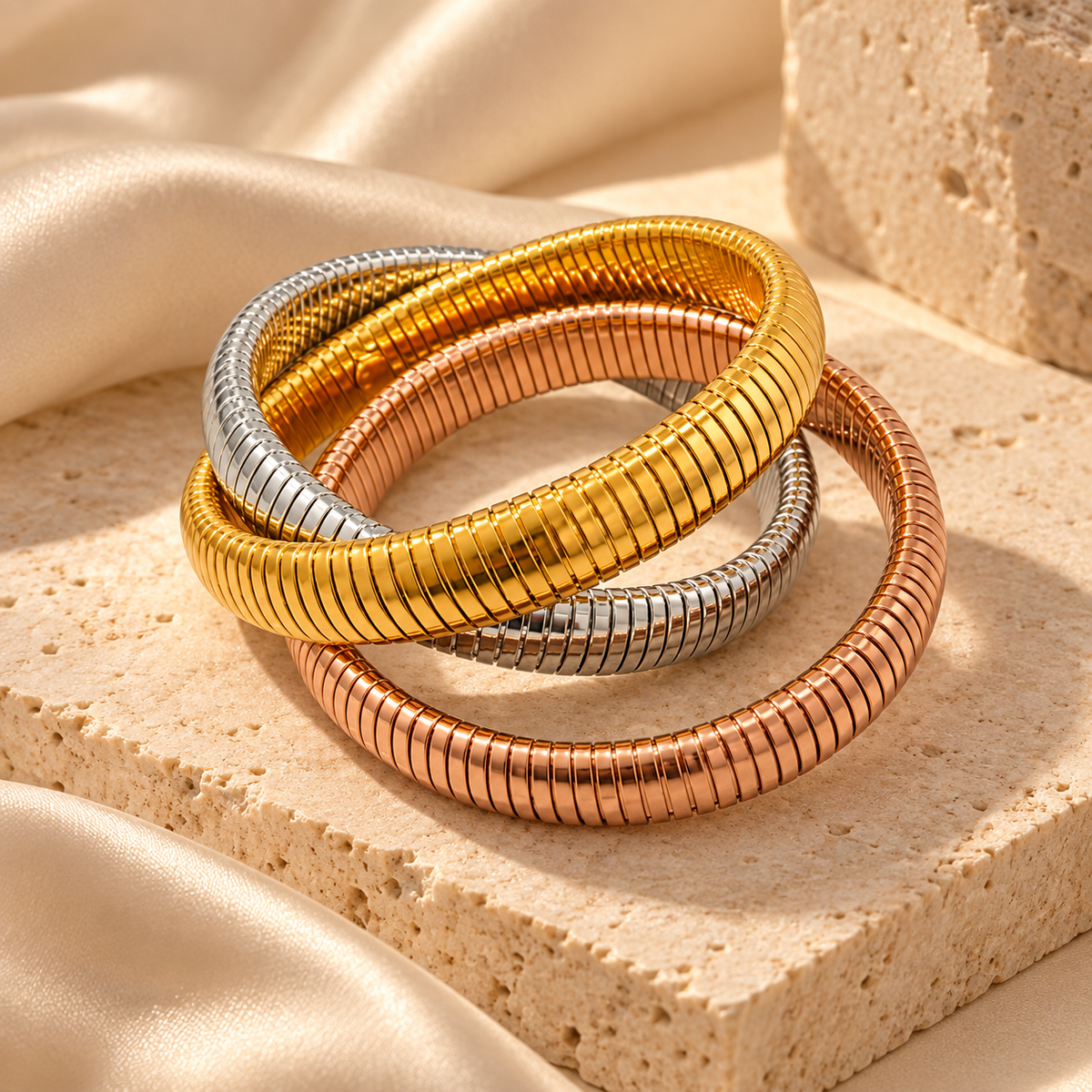Trinity Metallic Coil Bangle Set